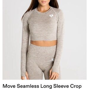 Gray Long Sleeve Crop Top and Leggings Set